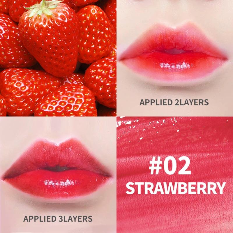 3 in 1 Private Label Liquid Lip Cheek Eye Fruit Tinted Stain Organic Waterproof Pink Strawberry Cherry Lip Gloss Glow Lip Tint