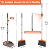 Broom and Dustpan Set for Home, Broom and Dustpan Combo for Office, Long Handle Broom with Upright Standing Dust pan,Indoor&Outdoor Sweeping (Gray&Orange)