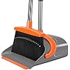 Broom and Dustpan Set for Home, Broom and Dustpan Combo for Office, Long Handle Broom with Upright Standing Dust pan,Indoor&Outdoor Sweeping (Gray&Orange)
