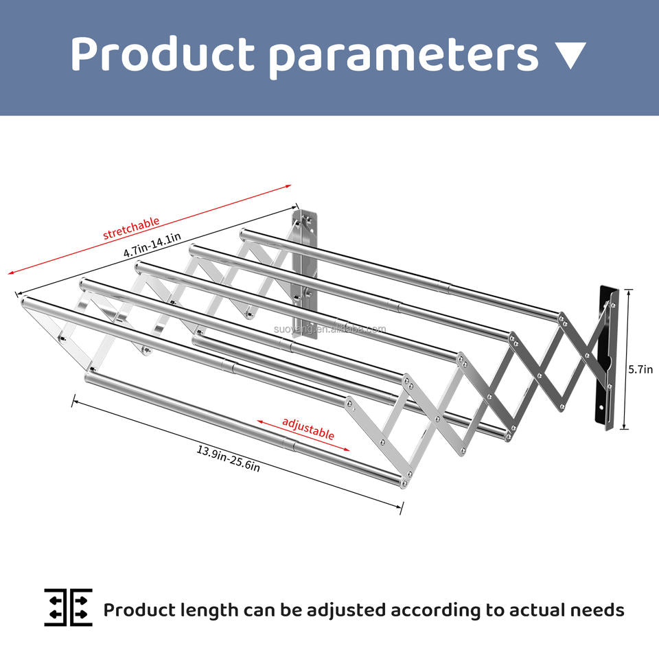 80cm 7 Rods Extendable Foldable Stainless Steel Wall-mounted Towel Rack Drying Rack for Bathroom Balcony Indoor Outdoor