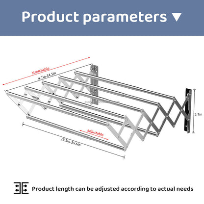 80cm 7 Rods Extendable Foldable Stainless Steel Wall-mounted Towel Rack Drying Rack for Bathroom Balcony Indoor Outdoor