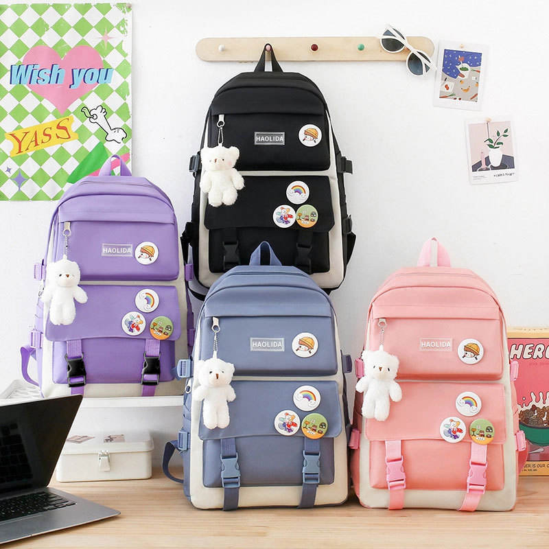 4 Pcs in 1 Travel Waterproof Kids Cheap Cute Library Fabric Students Backpack Girl School Bags Set for Children Storage Bag