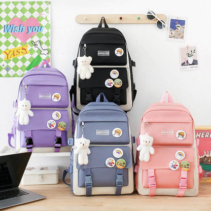4 Pcs in 1 Travel Waterproof Kids Cheap Cute Library Fabric Students Backpack Girl School Bags Set for Children Storage Bag