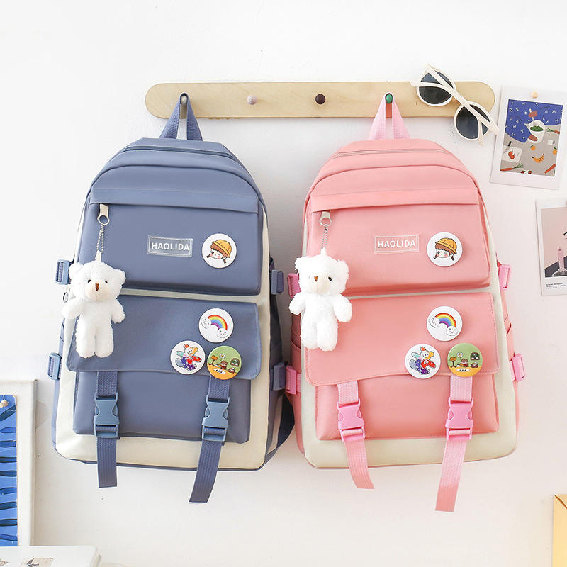 4 Pcs in 1 Travel Waterproof Kids Cheap Cute Library Fabric Students Backpack Girl School Bags Set for Children Storage Bag