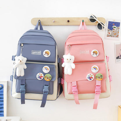 4 Pcs in 1 Travel Waterproof Kids Cheap Cute Library Fabric Students Backpack Girl School Bags Set for Children Storage Bag