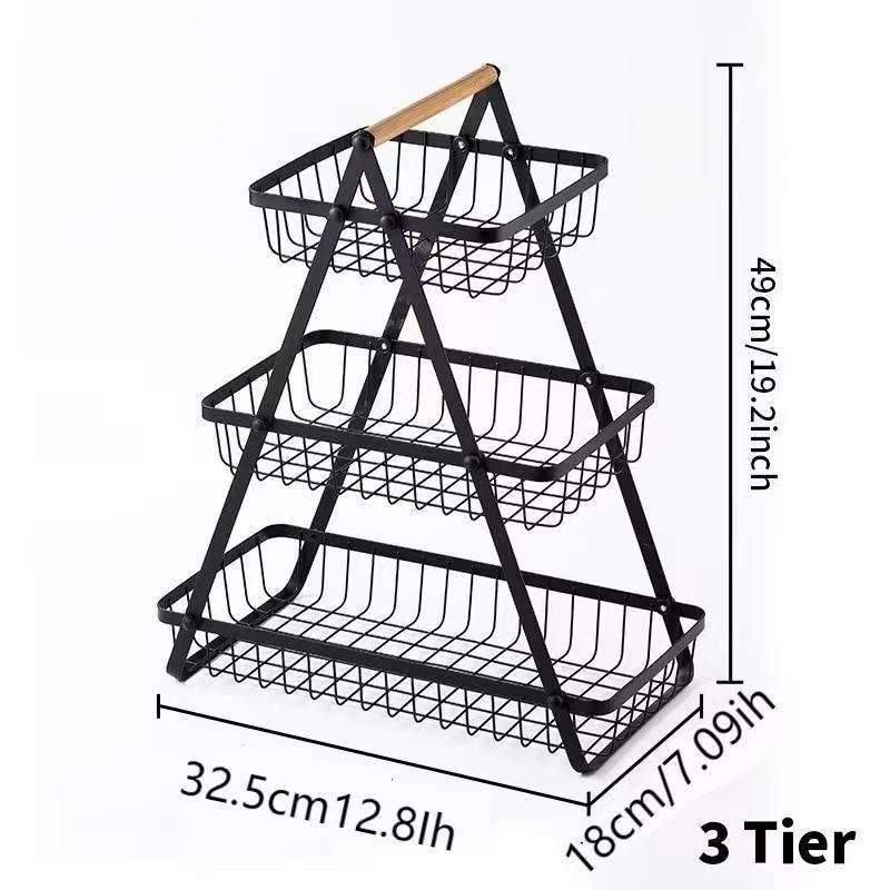 Fruit Basket Three-layer Metal Fruit and Vegetable Storage Basket Kitchen Countertop Rack for Convenient Countertop Organization