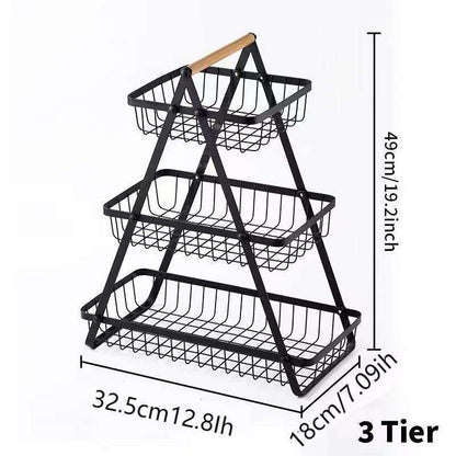 Fruit Basket Three-layer Metal Fruit and Vegetable Storage Basket Kitchen Countertop Rack for Convenient Countertop Organization