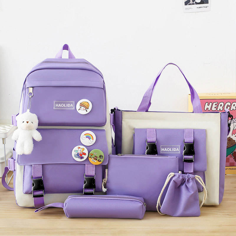 4 Pcs in 1 Travel Waterproof Kids Cheap Cute Library Fabric Students Backpack Girl School Bags Set for Children Storage Bag