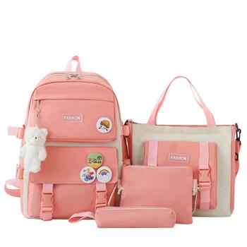 4 Pcs in 1 Travel Waterproof Kids Cheap Cute Library Fabric Students Backpack Girl School Bags Set for Children Storage Bag