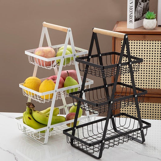 Fruit Basket Three-layer Metal Fruit and Vegetable Storage Basket Kitchen Countertop Rack for Convenient Countertop Organization