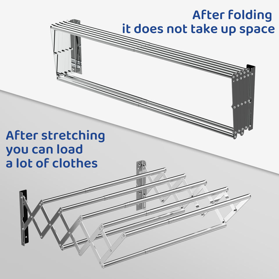 80cm 7 Rods Extendable Foldable Stainless Steel Wall-mounted Towel Rack Drying Rack for Bathroom Balcony Indoor Outdoor