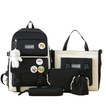 4 Pcs in 1 Travel Waterproof Kids Cheap Cute Library Fabric Students Backpack Girl School Bags Set for Children Storage Bag