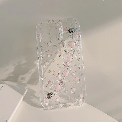iphone Cute 3D Flower Wrist Phone Chain Soft Phone Case