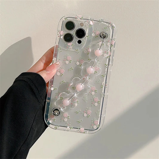 iphone Cute 3D Flower Wrist Phone Chain Soft Phone Case
