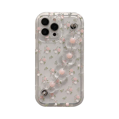 iphone Cute 3D Flower Wrist Phone Chain Soft Phone Case